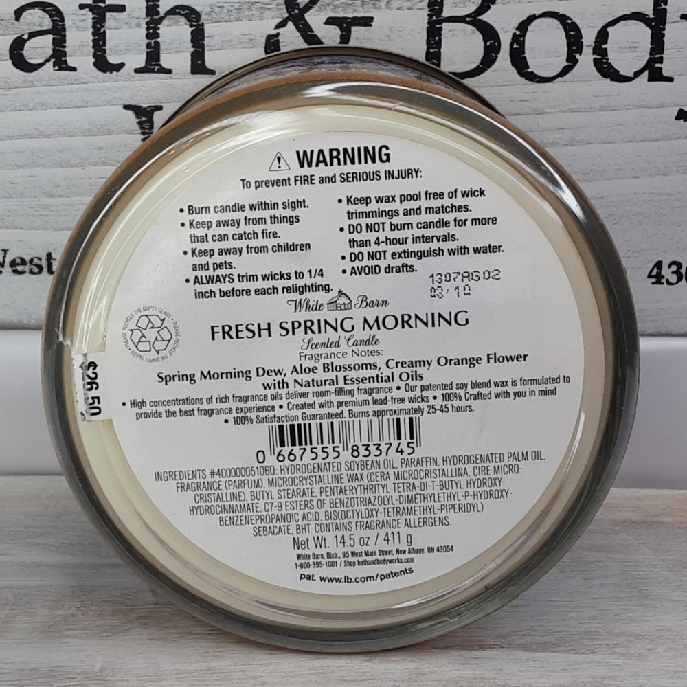 BATH & BODY WORKS 'FRESH SPRING MORNING' 3-WICK CANDLE 'WHITE BARN' - Picture 4 of 8